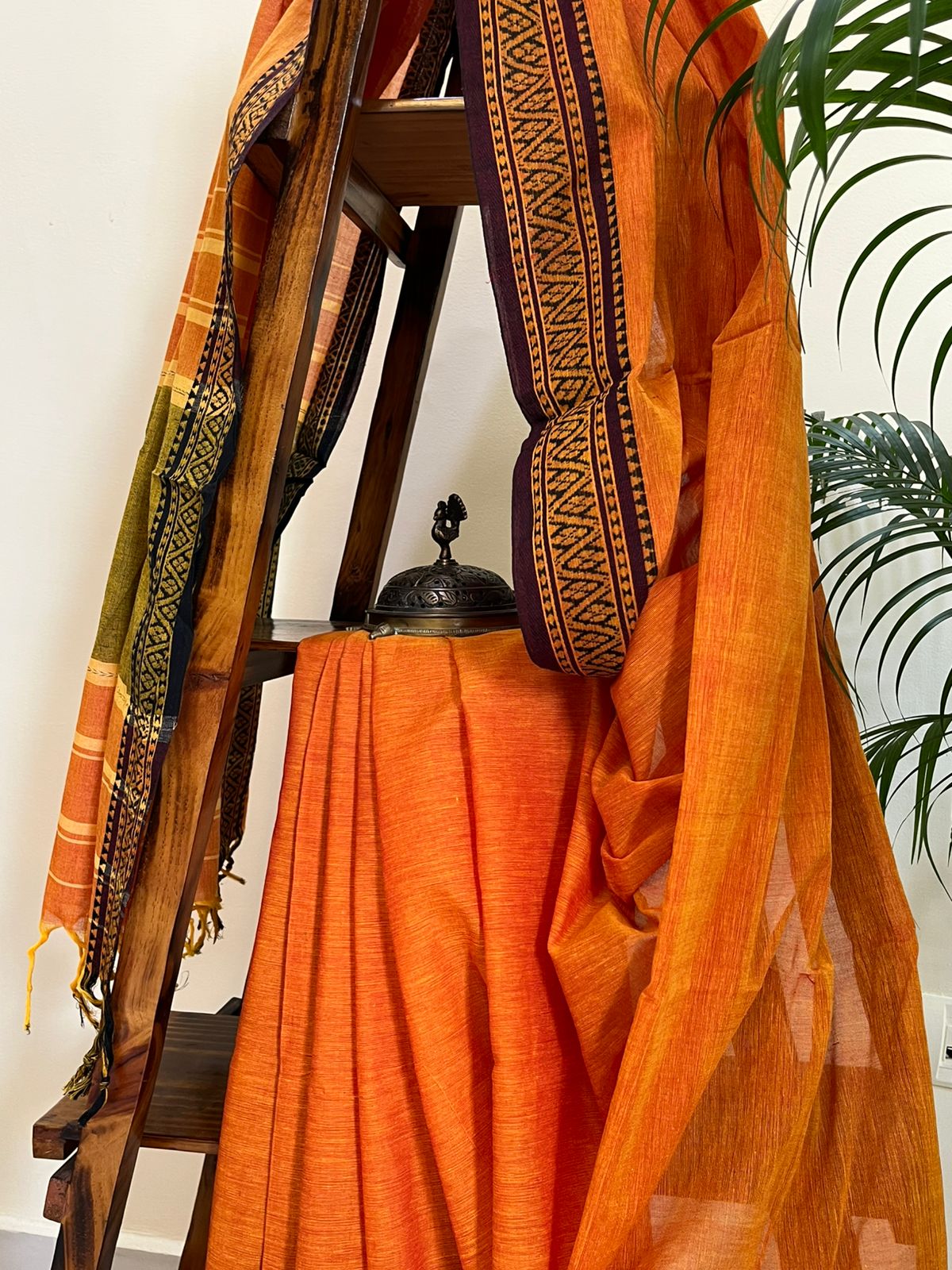 Pure Cotton Bengal Handloom saree - Orange