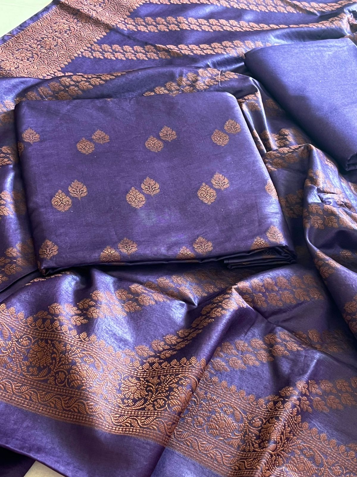 Glaze cotton Woven 3 piece Banarasi Suit - Deep Aubergine