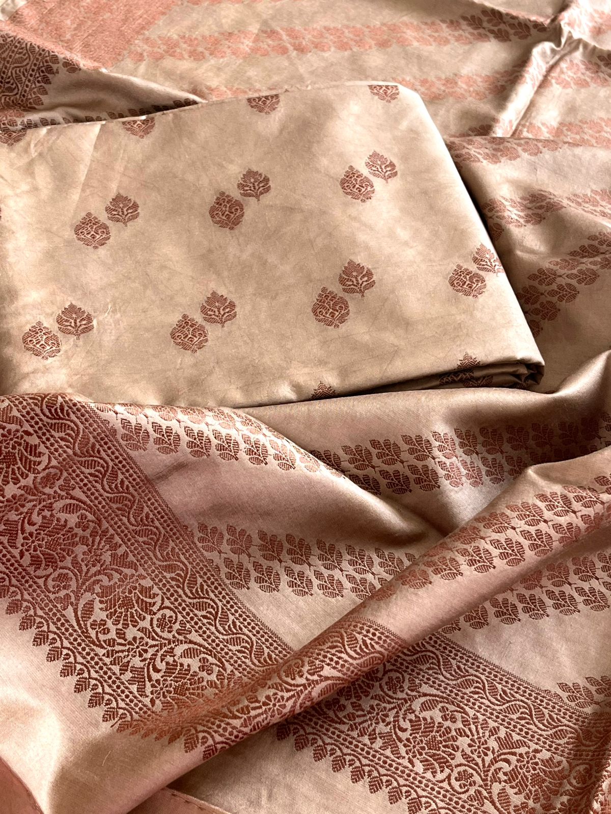 Glaze cotton Woven 3 piece Banarasi Suit - Fawn