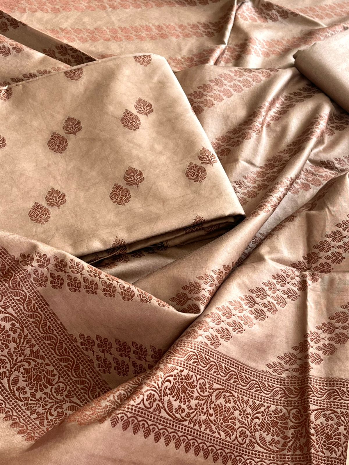 Glaze cotton Woven 3 piece Banarasi Suit - Fawn
