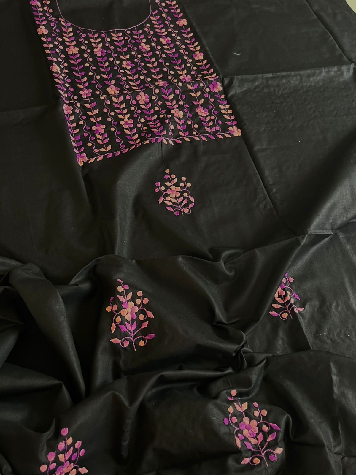 Pure cotton kurta handcrafted Phool Patti work - Black with Purple
