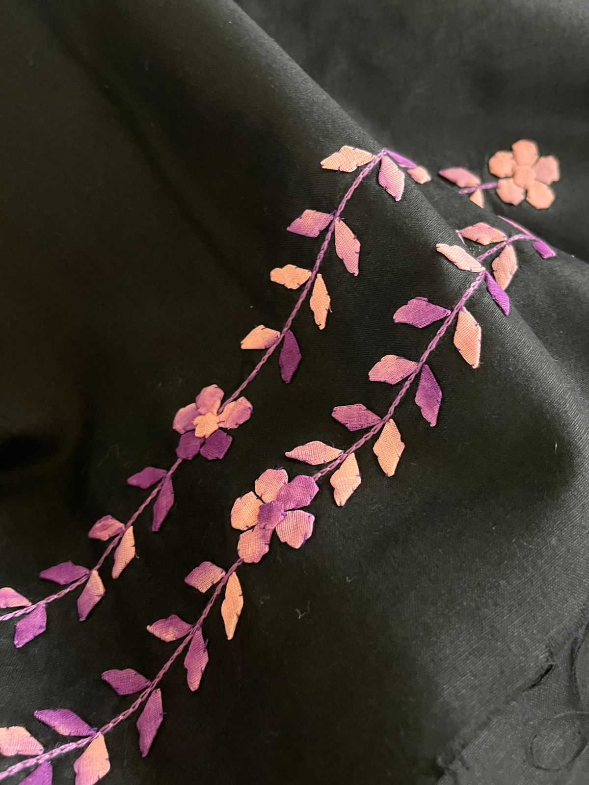 Pure cotton kurta handcrafted Phool Patti work - Black with Purple