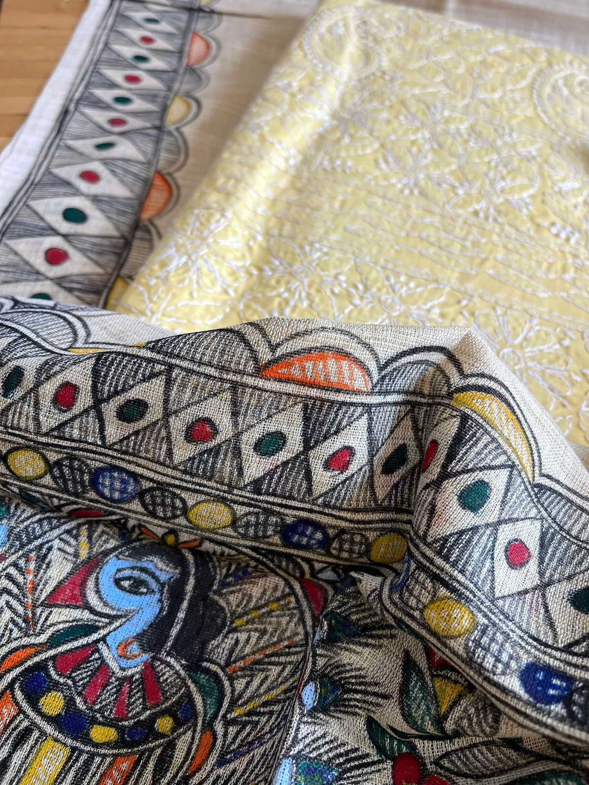 Exclusive Chikankari Kurta and Madhubani Hand Painted Dupatta Set - Lime Yellow Kurta