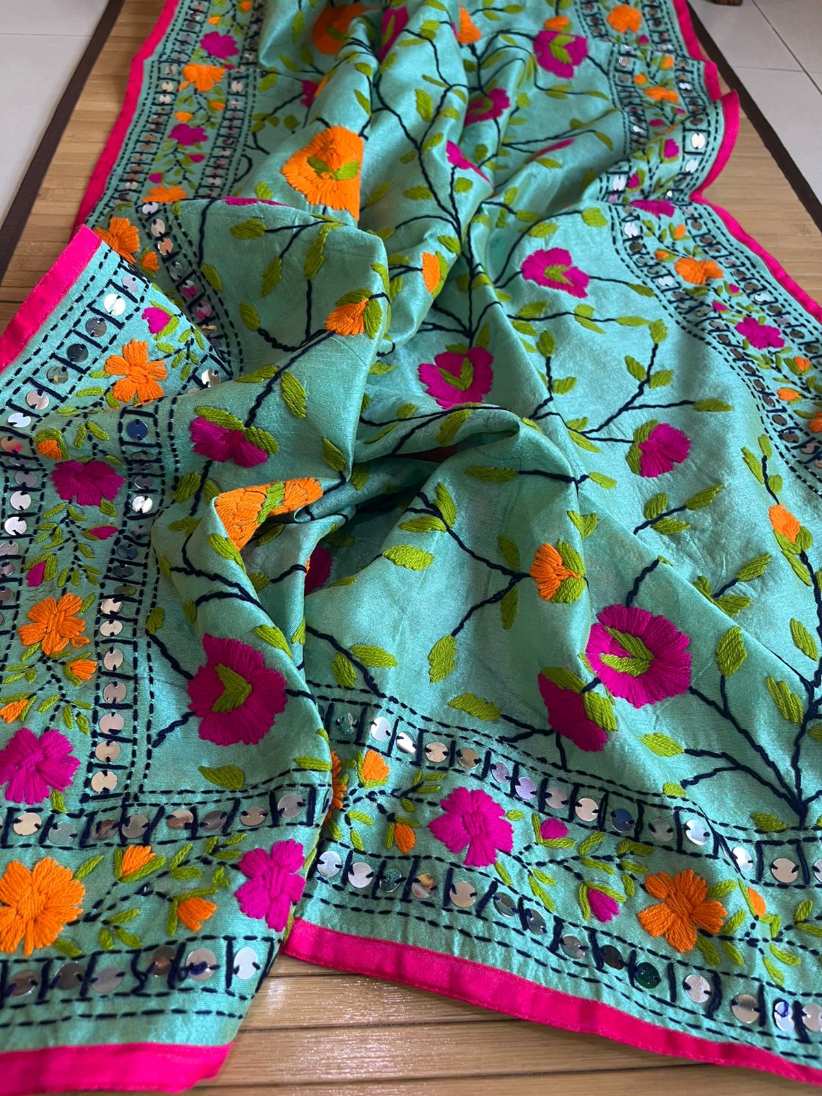 Vibrant Handmade Phulkari Embroidery Dupatta - Prismatic Petals
