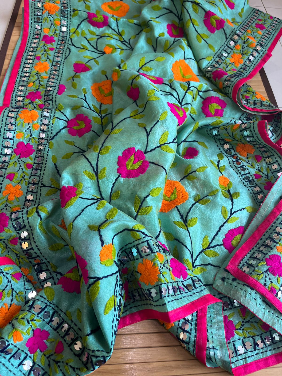 Vibrant Handmade Phulkari Embroidery Dupatta - Prismatic Petals