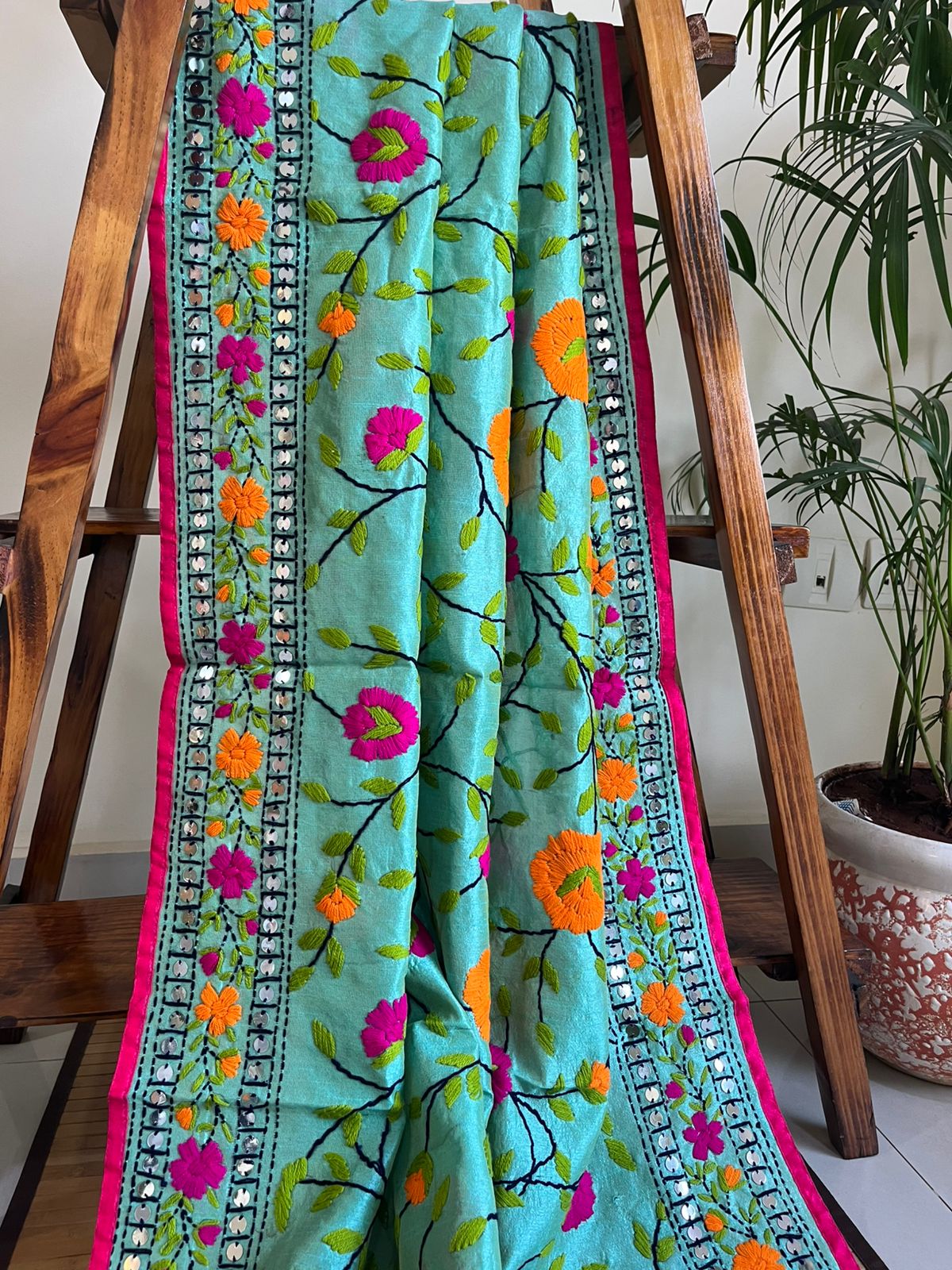 Vibrant Handmade Phulkari Embroidery Dupatta - Prismatic Petals