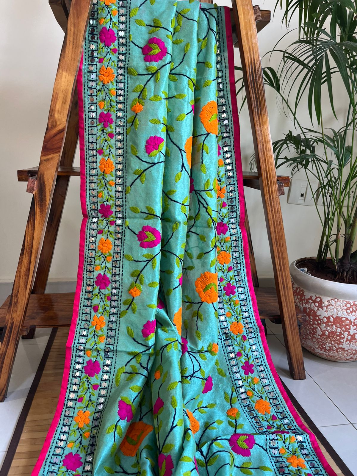 Vibrant Handmade Phulkari Embroidery Dupatta - Prismatic Petals