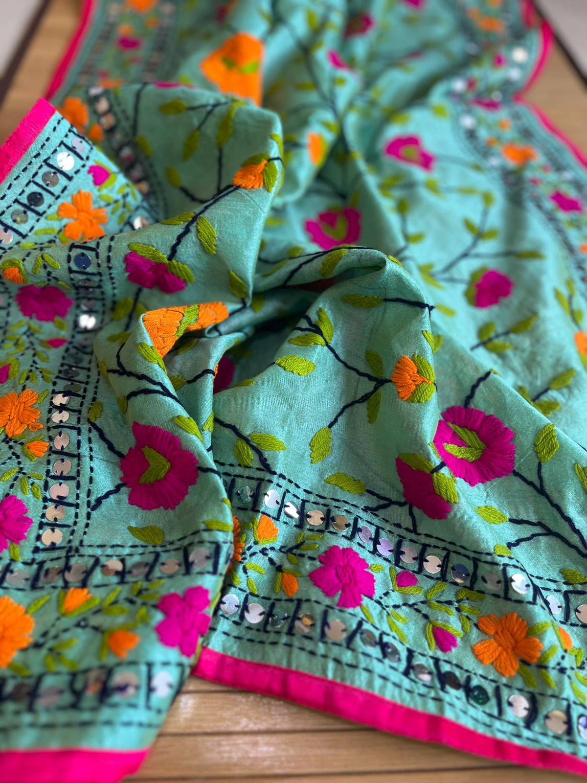 Vibrant Handmade Phulkari Embroidery Dupatta - Prismatic Petals