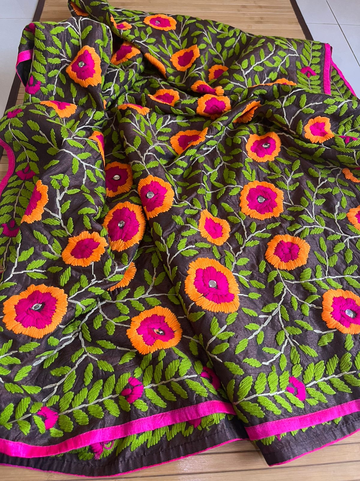 Vibrant Handmade Phulkari Embroidery Dupatta - Threaded Bloom