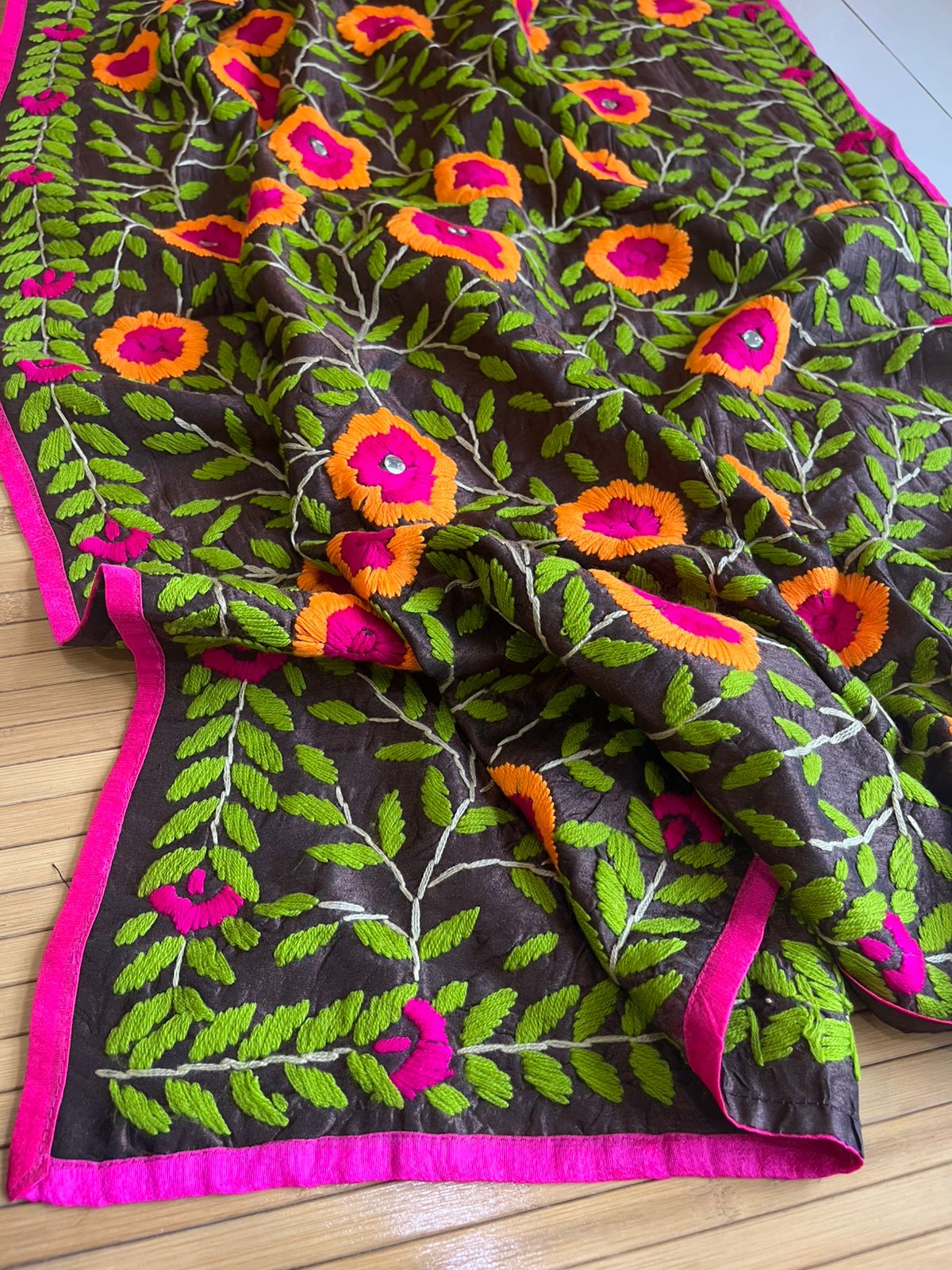 Vibrant Handmade Phulkari Embroidery Dupatta - Threaded Bloom