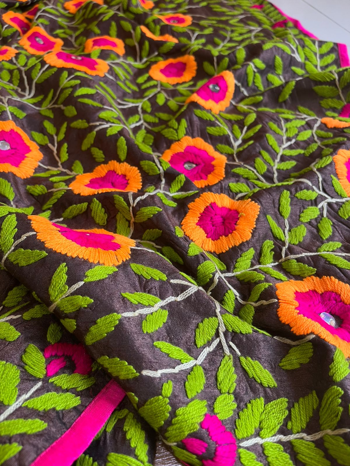 Vibrant Handmade Phulkari Embroidery Dupatta - Threaded Bloom