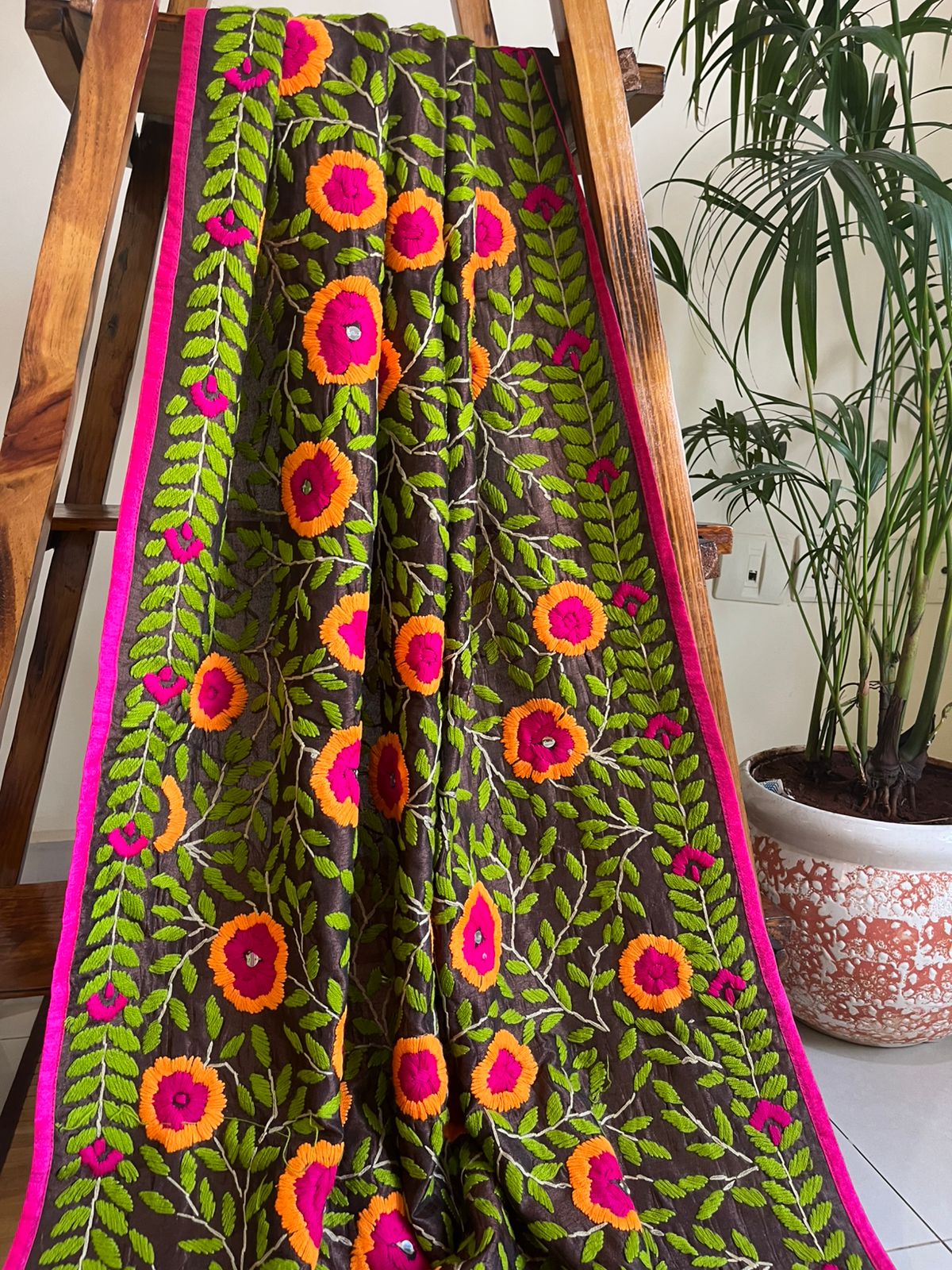Vibrant Handmade Phulkari Embroidery Dupatta - Threaded Bloom