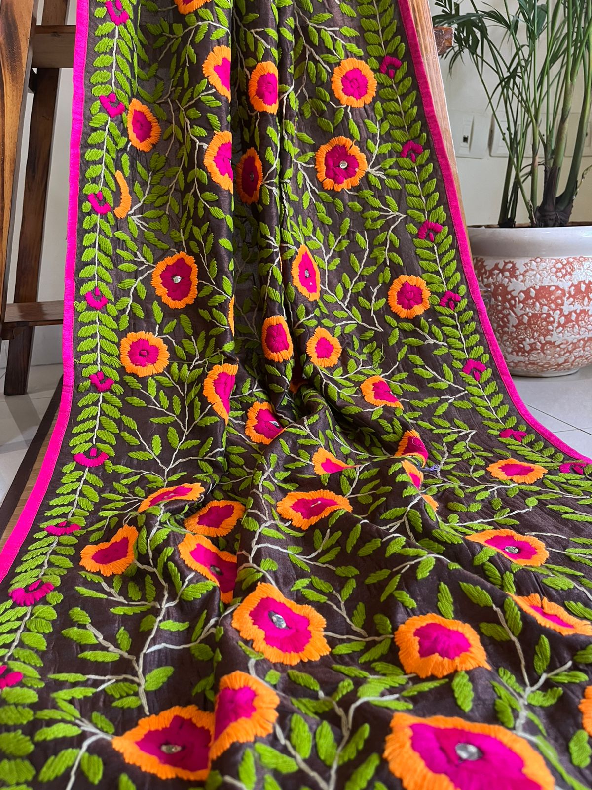 Vibrant Handmade Phulkari Embroidery Dupatta - Threaded Bloom
