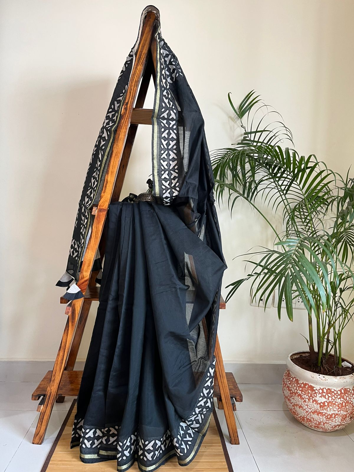 Exclusive Chanderi Handcrafted cutwork Saree - Black