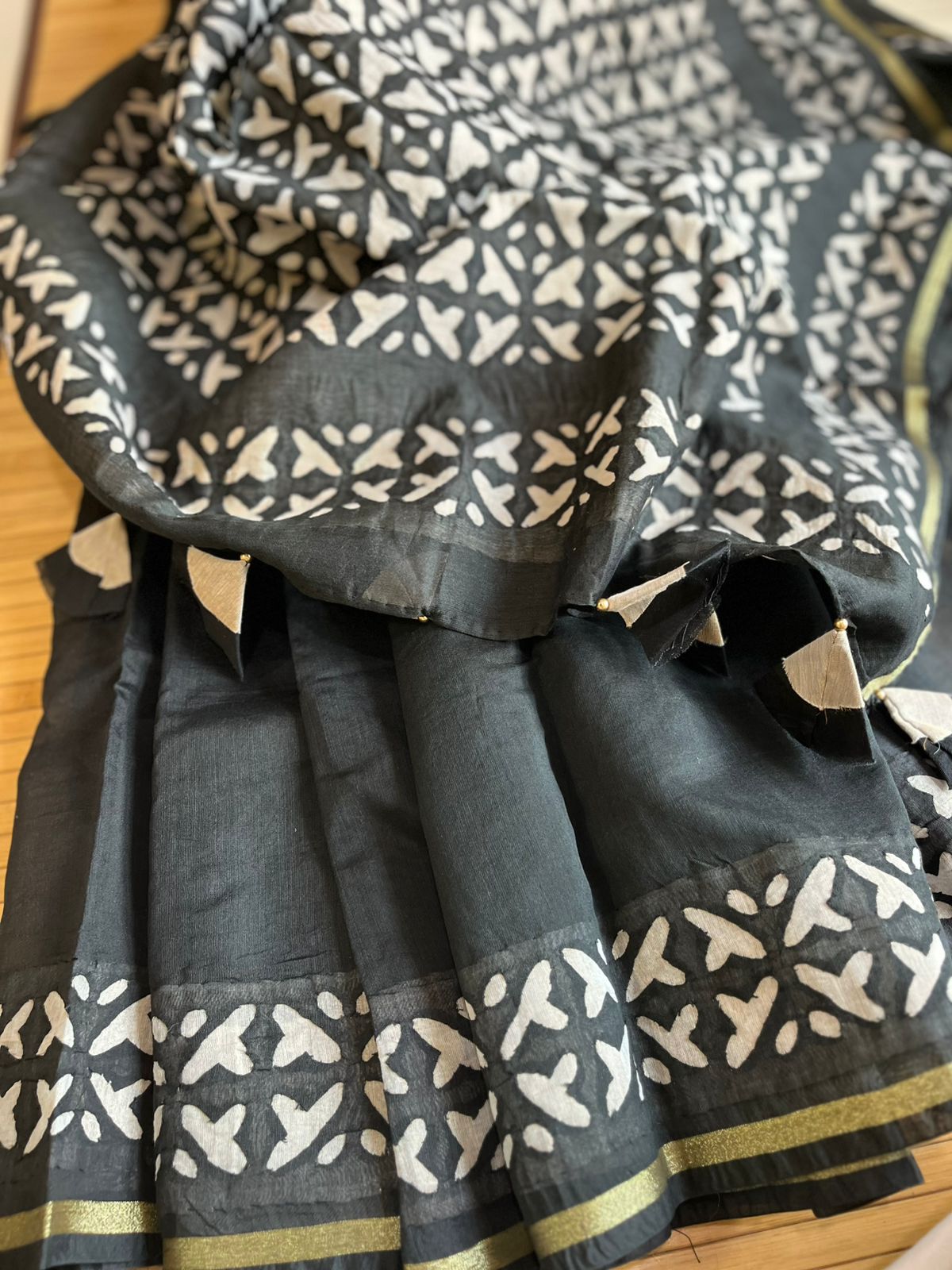 Exclusive Chanderi Handcrafted cutwork Saree - Black