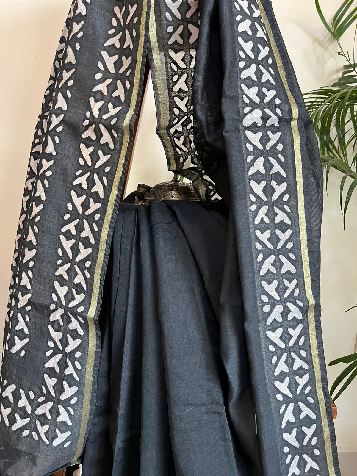 Exclusive Chanderi Handcrafted cutwork Saree - Black