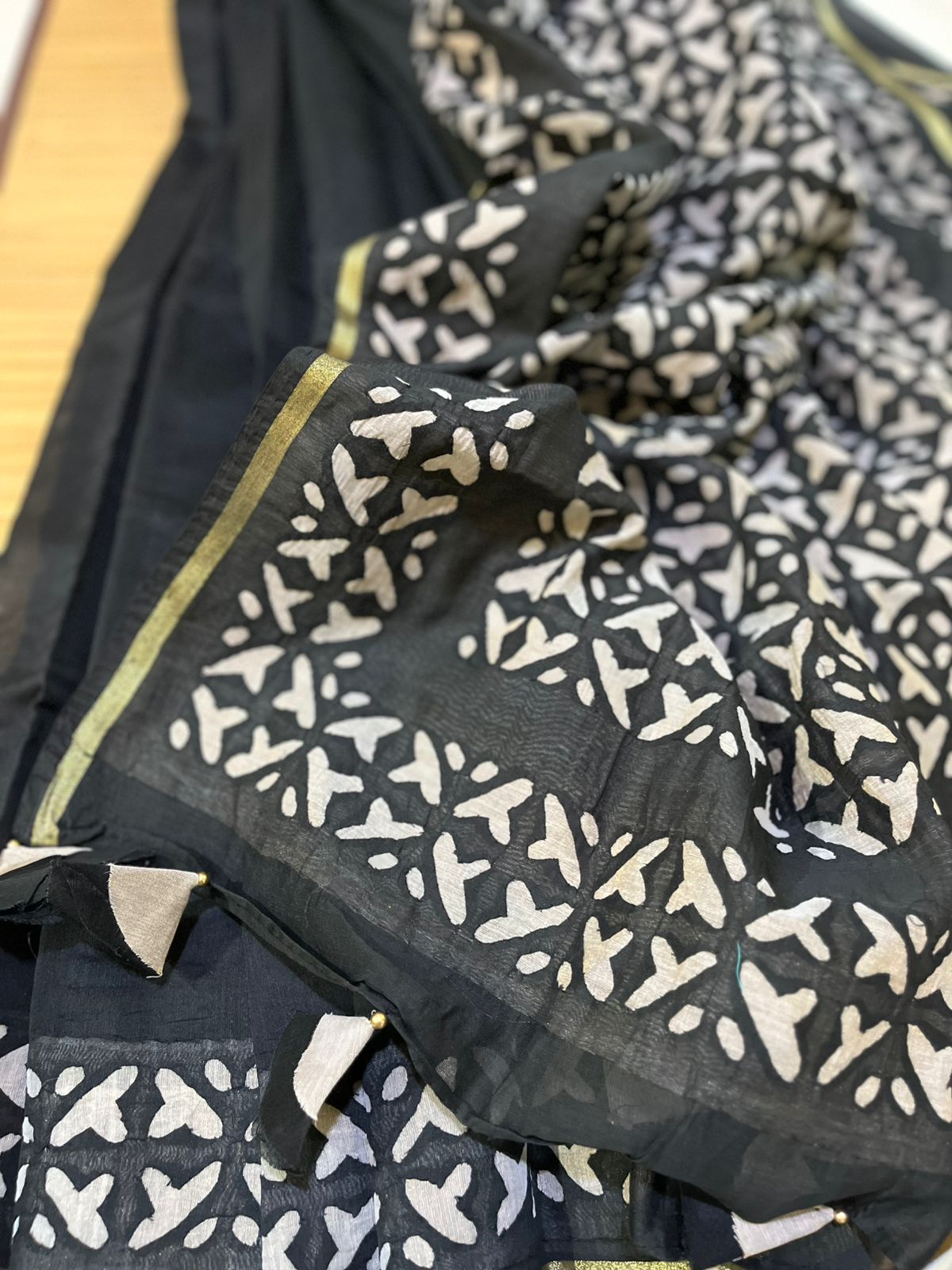 Exclusive Chanderi Handcrafted cutwork Saree - Black