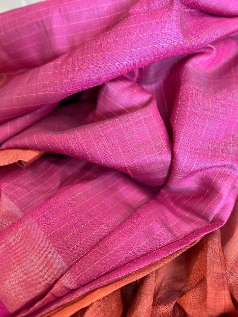 Pure Handwoven Raw Silk Saree- Light orange Grey