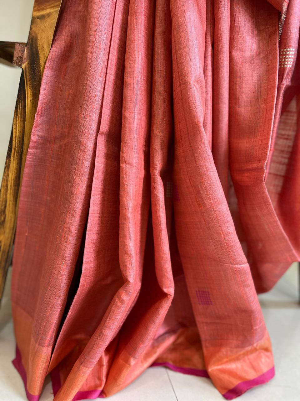 Pure Handwoven Raw Silk Saree- Light orange Grey
