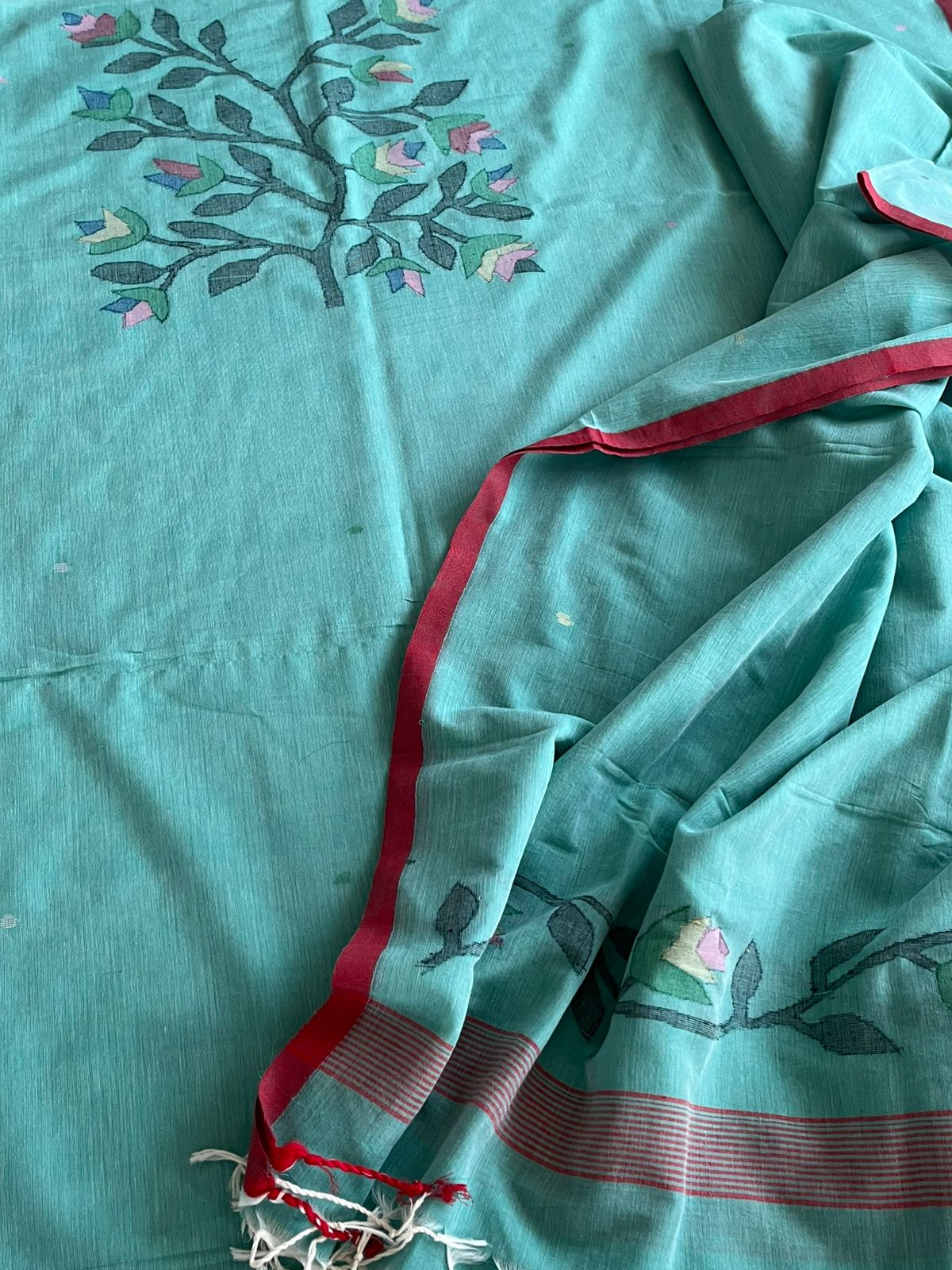 Beautiful and super soft pure cotton handloom Jamdani Weave Kurta Dupatta Set - Morning Sky