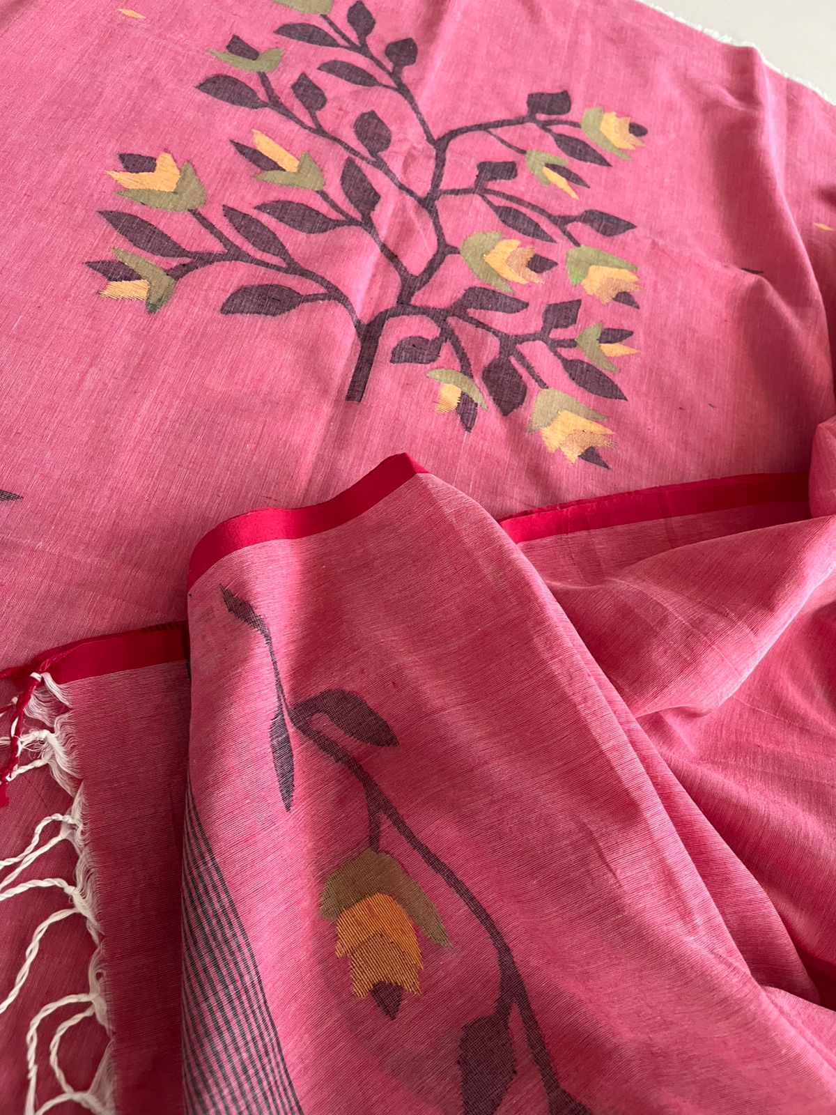 Beautiful and super soft pure cotton handloom Jamdani Weave Kurta Dupatta Set - Orchid Pink
