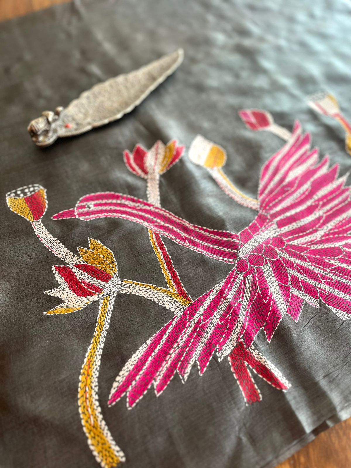 Pure Silk Kantha Hand embroidered Blouse - Unstitched - Fly High