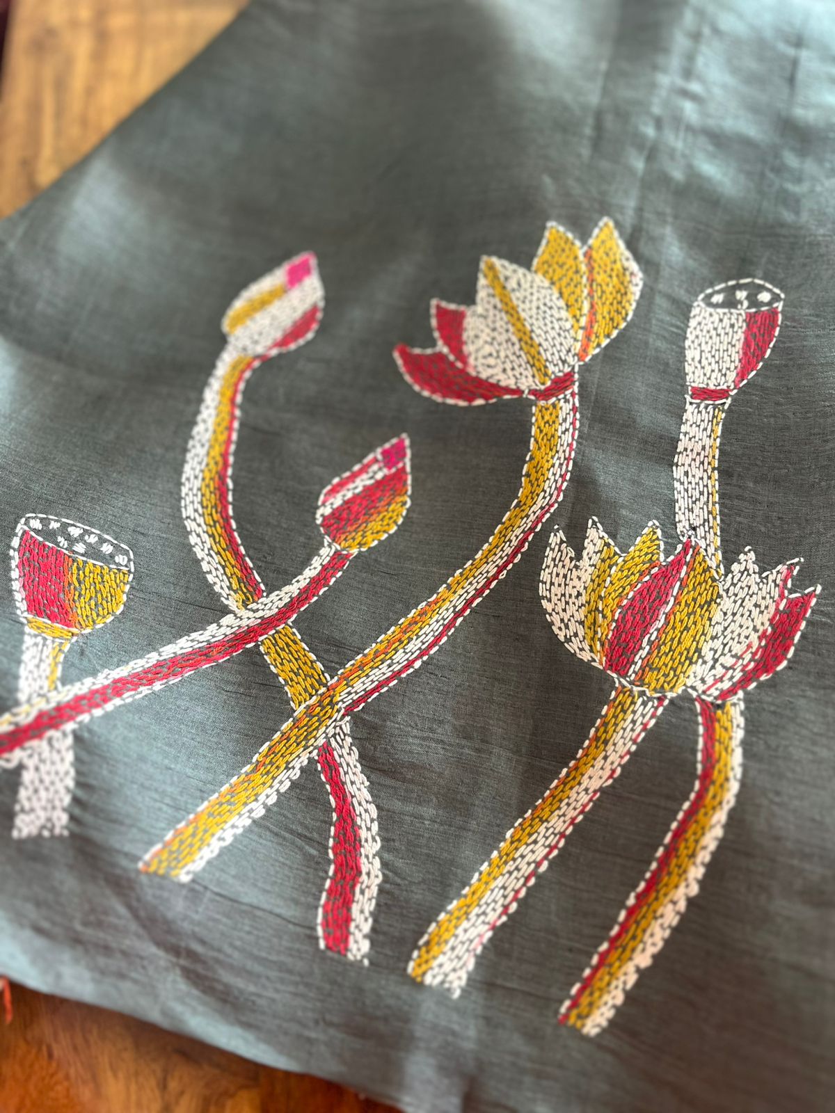 Pure Silk Kantha Hand embroidered Blouse - Unstitched - Fly High