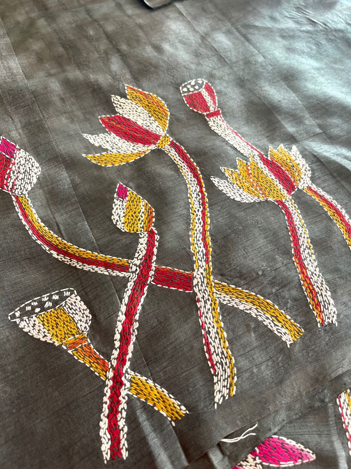 Pure Silk Kantha Hand embroidered Blouse - Unstitched - Fly High