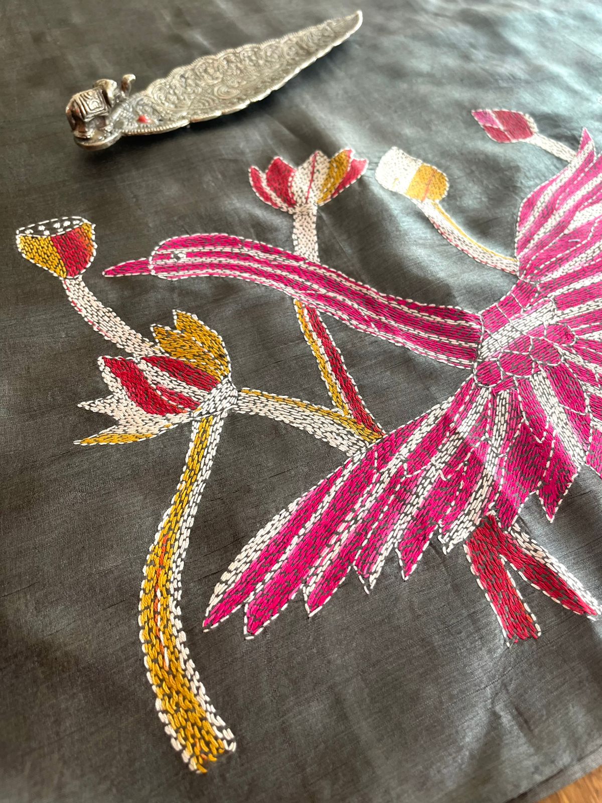 Pure Silk Kantha Hand embroidered Blouse - Unstitched - Fly High