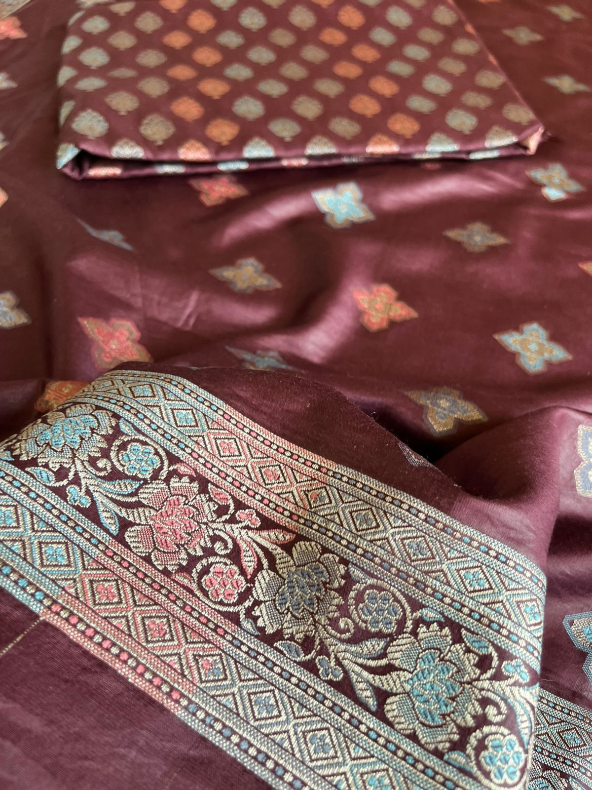 Banarasi Woven 3-Piece Suit in Cotton - Wine