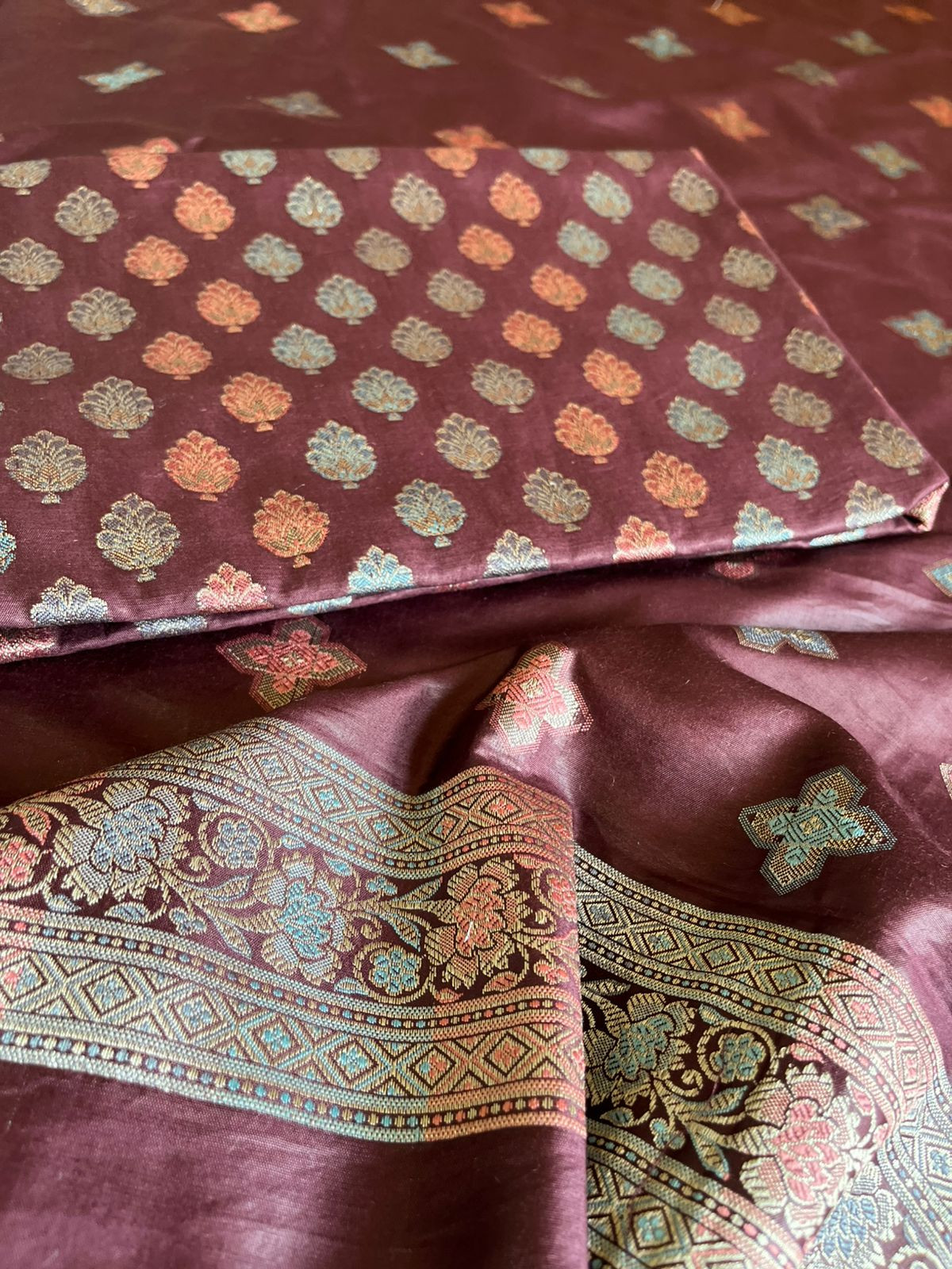 Banarasi Woven 3-Piece Suit in Cotton - Wine