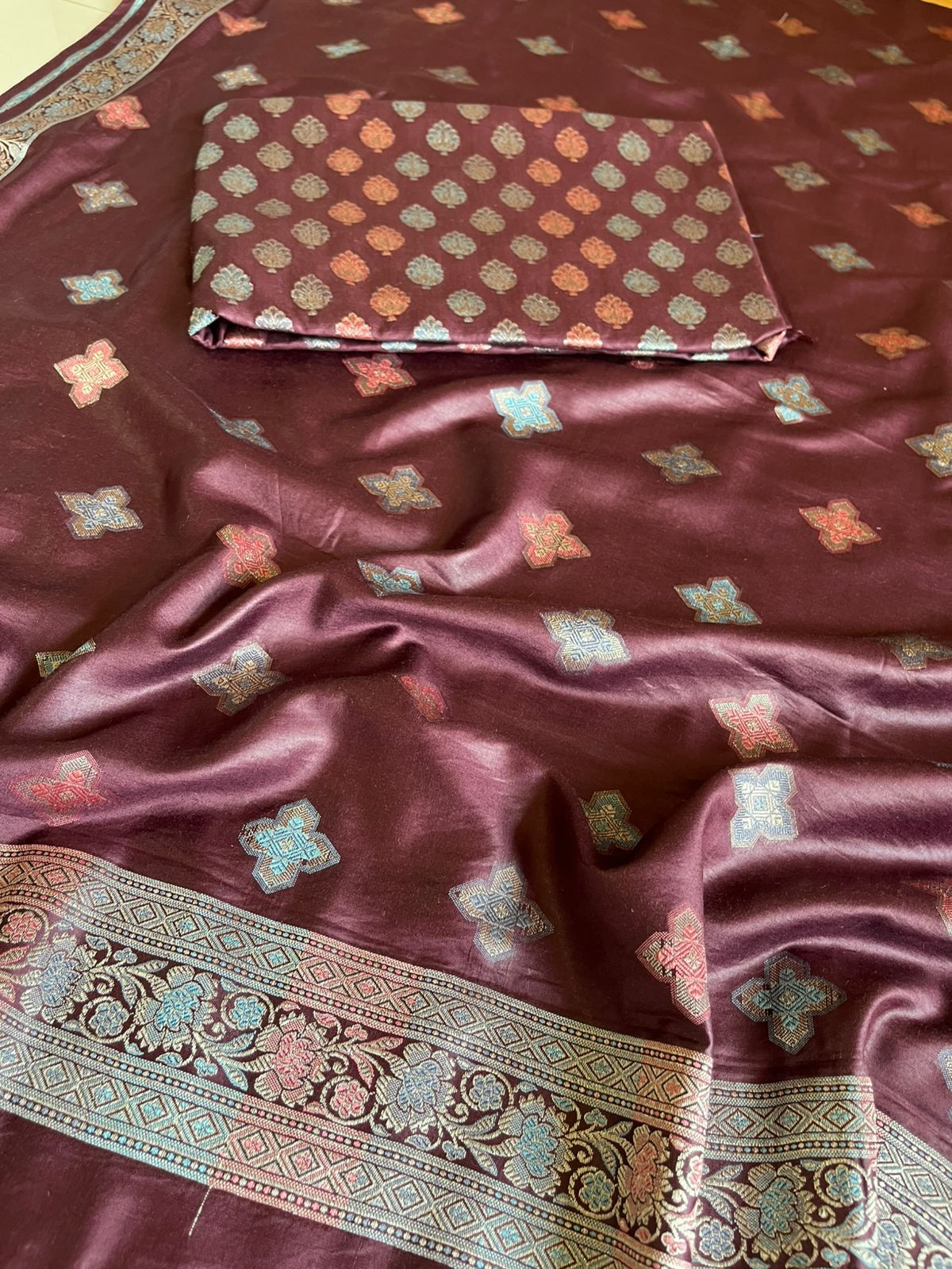 Banarasi Woven 3-Piece Suit in Cotton - Wine