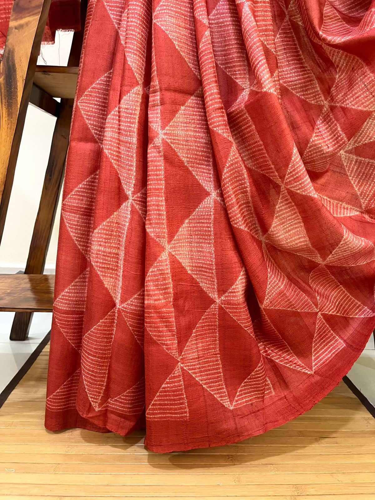 Pure Tussar Shibori Saree - Tomato Red