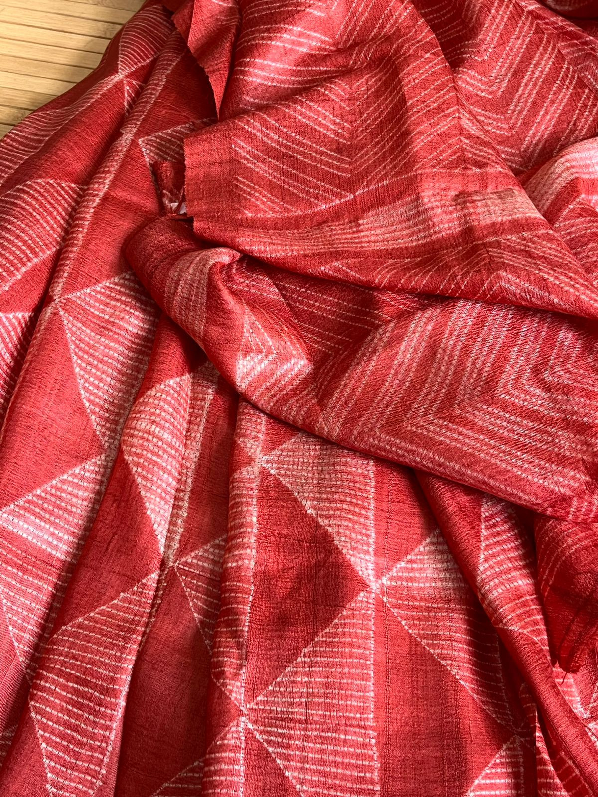 Pure Tussar Shibori Saree - Tomato Red
