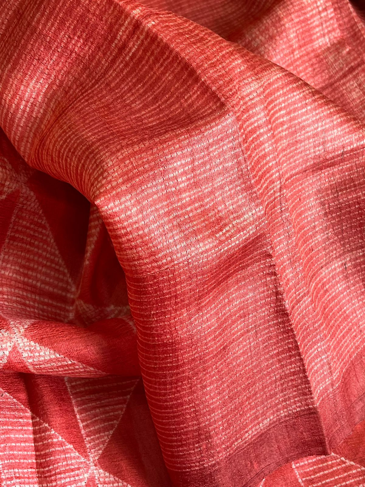 Pure Tussar Shibori Saree - Tomato Red