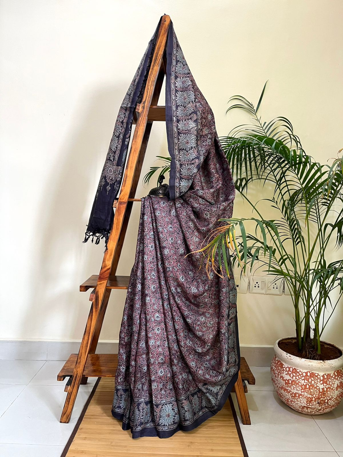 Pure Tussar Silk Saree with Handblock Ajrakh