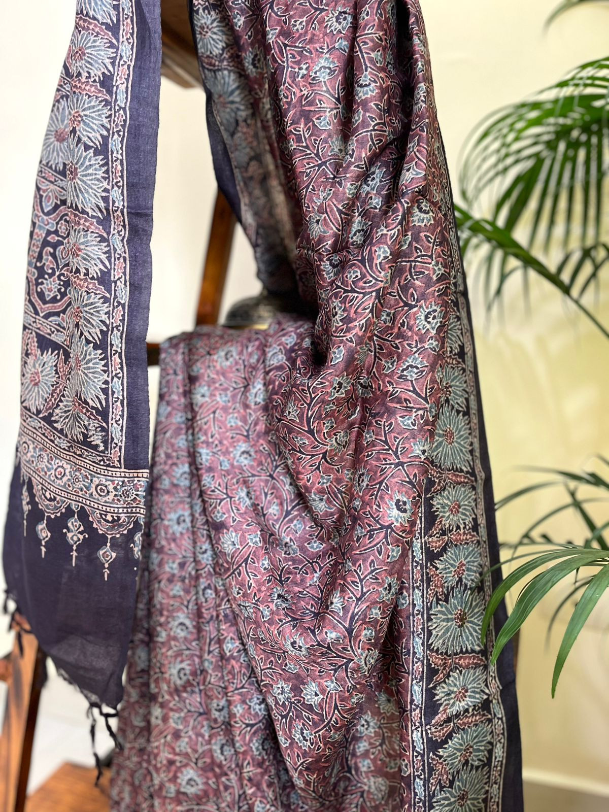 Pure Tussar Silk Saree with Handblock Ajrakh