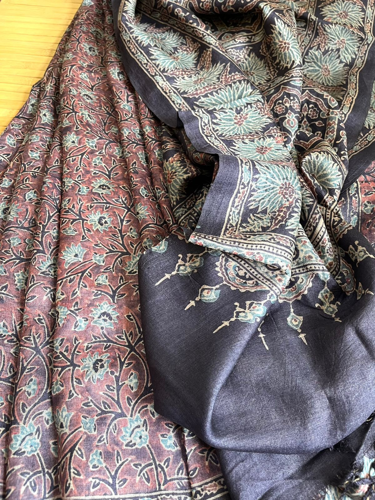 Pure Tussar Silk Saree with Handblock Ajrakh