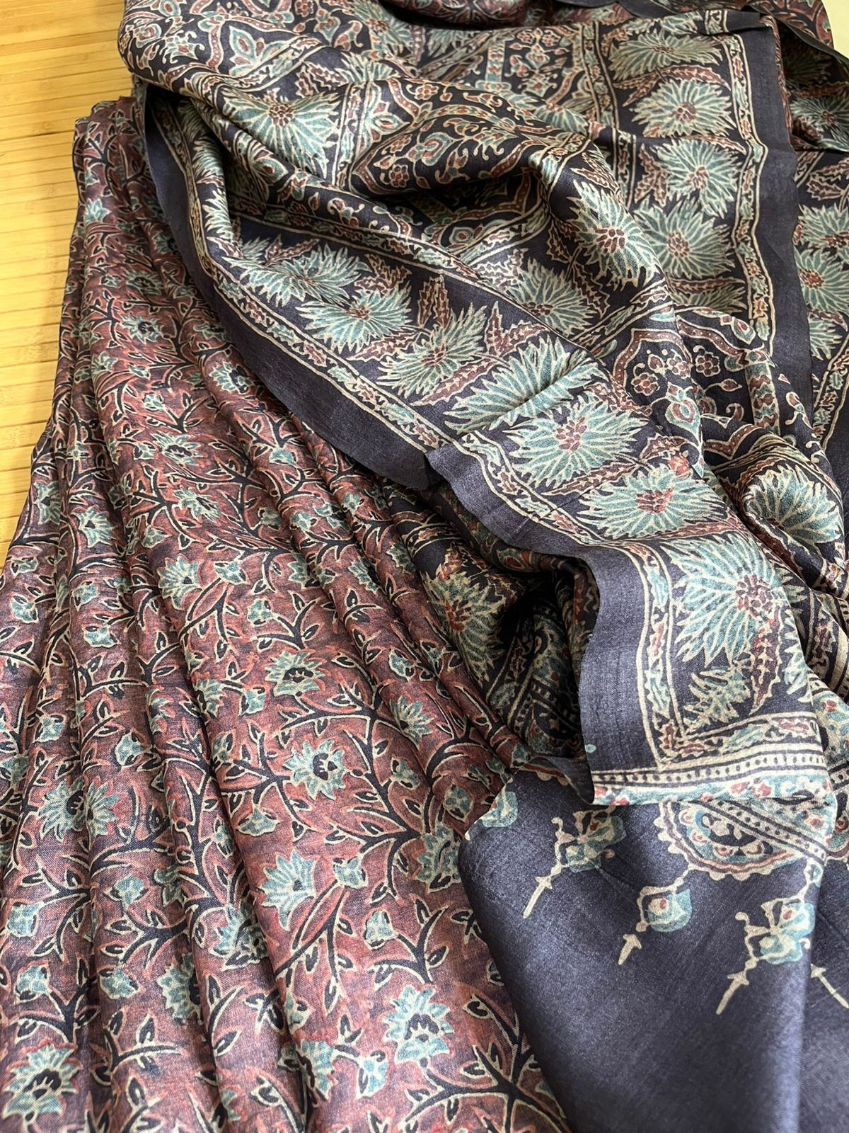 Pure Tussar Silk Saree with Handblock Ajrakh