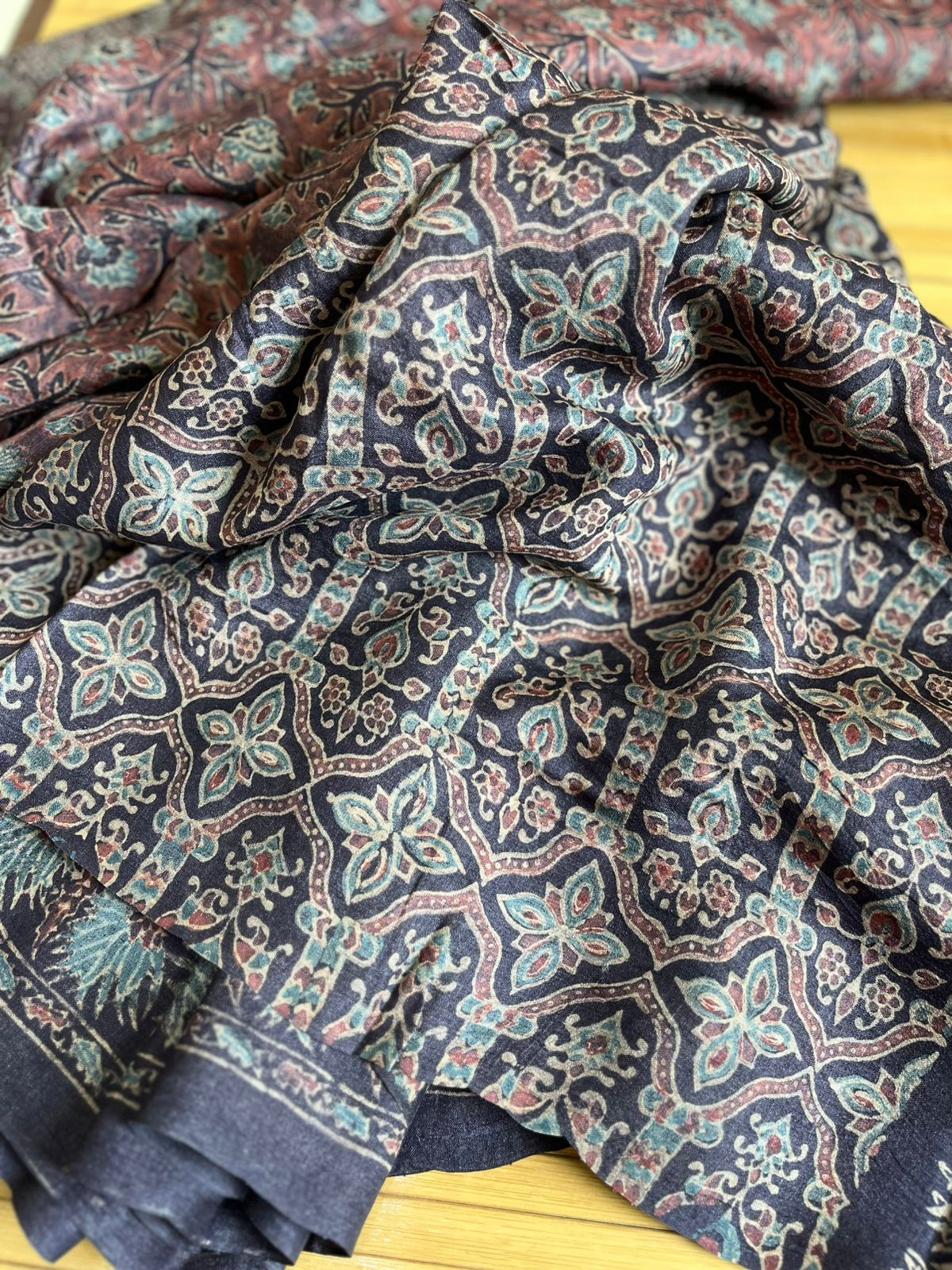 Pure Tussar Silk Saree with Handblock Ajrakh