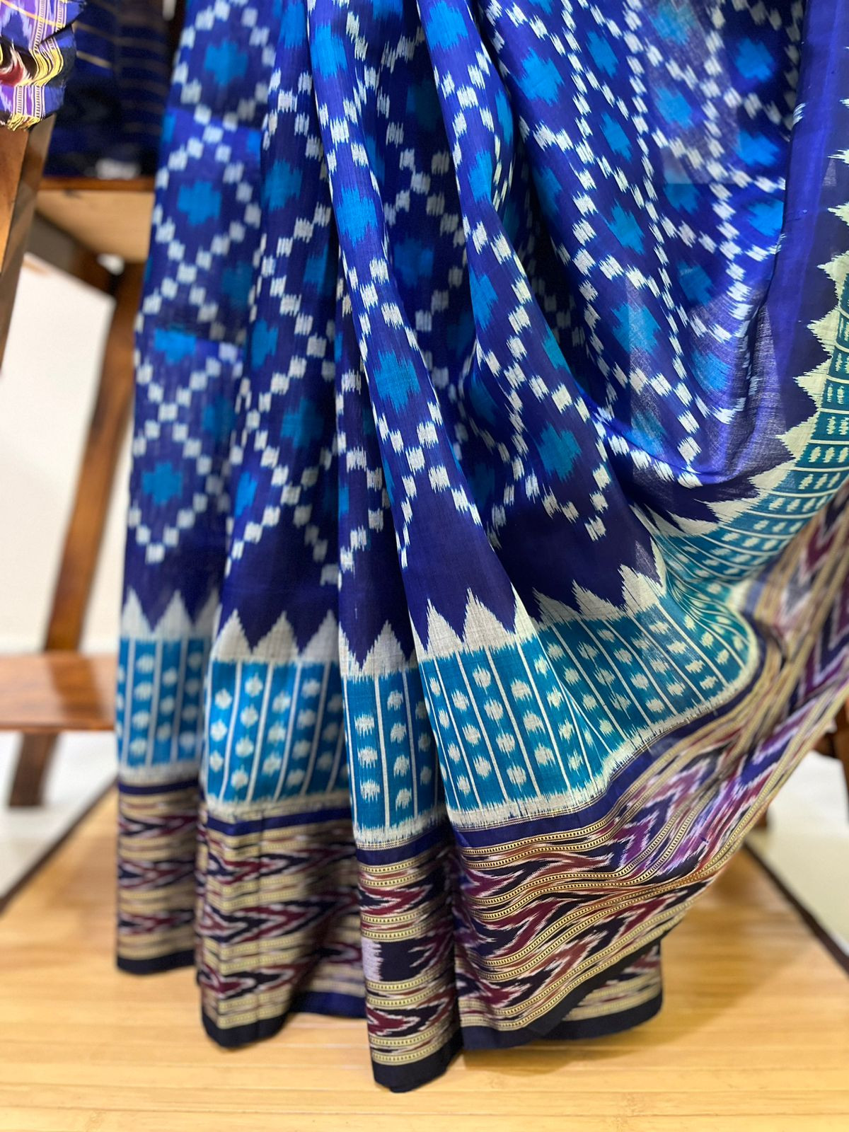 Handwoven Pure Silk Sambhalpuri Bandha Saree - Shades of Blue