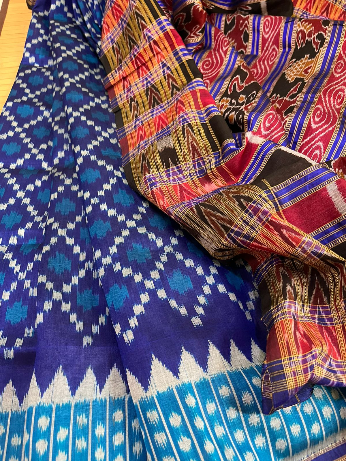Handwoven Pure Silk Sambhalpuri Bandha Saree - Shades of Blue