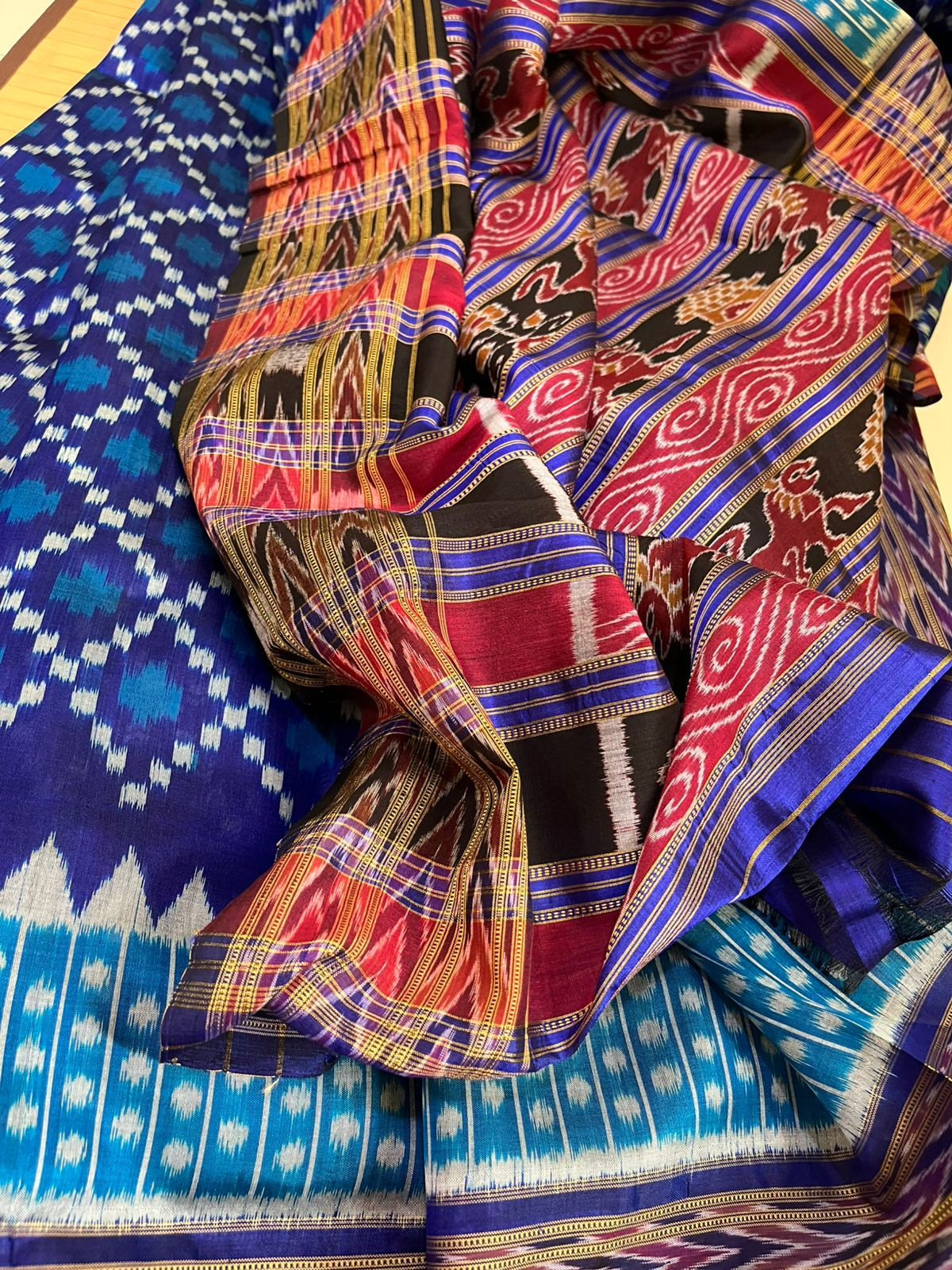 Handwoven Pure Silk Sambhalpuri Bandha Saree - Shades of Blue