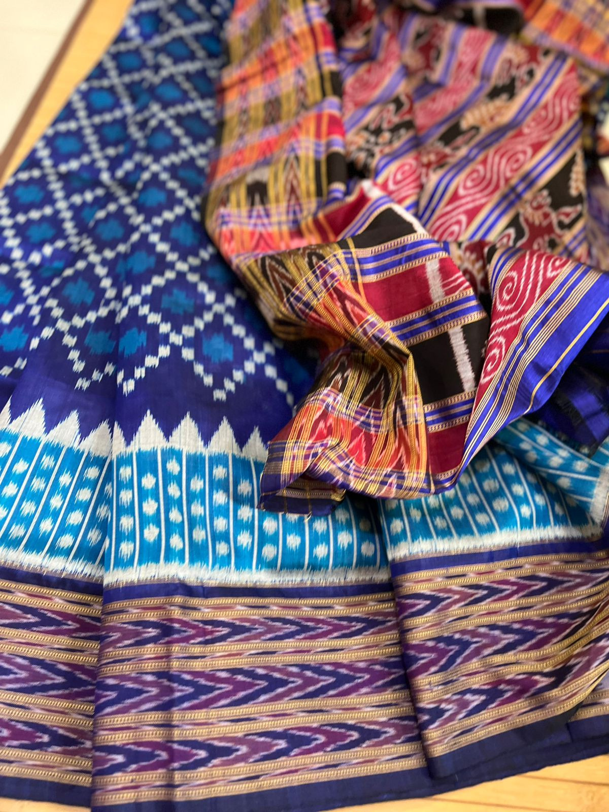 Handwoven Pure Silk Sambhalpuri Bandha Saree - Shades of Blue