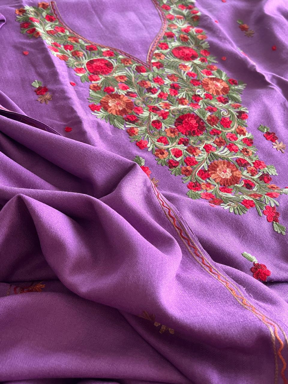 Woollen Embroidered 3 piece Suit - Purple