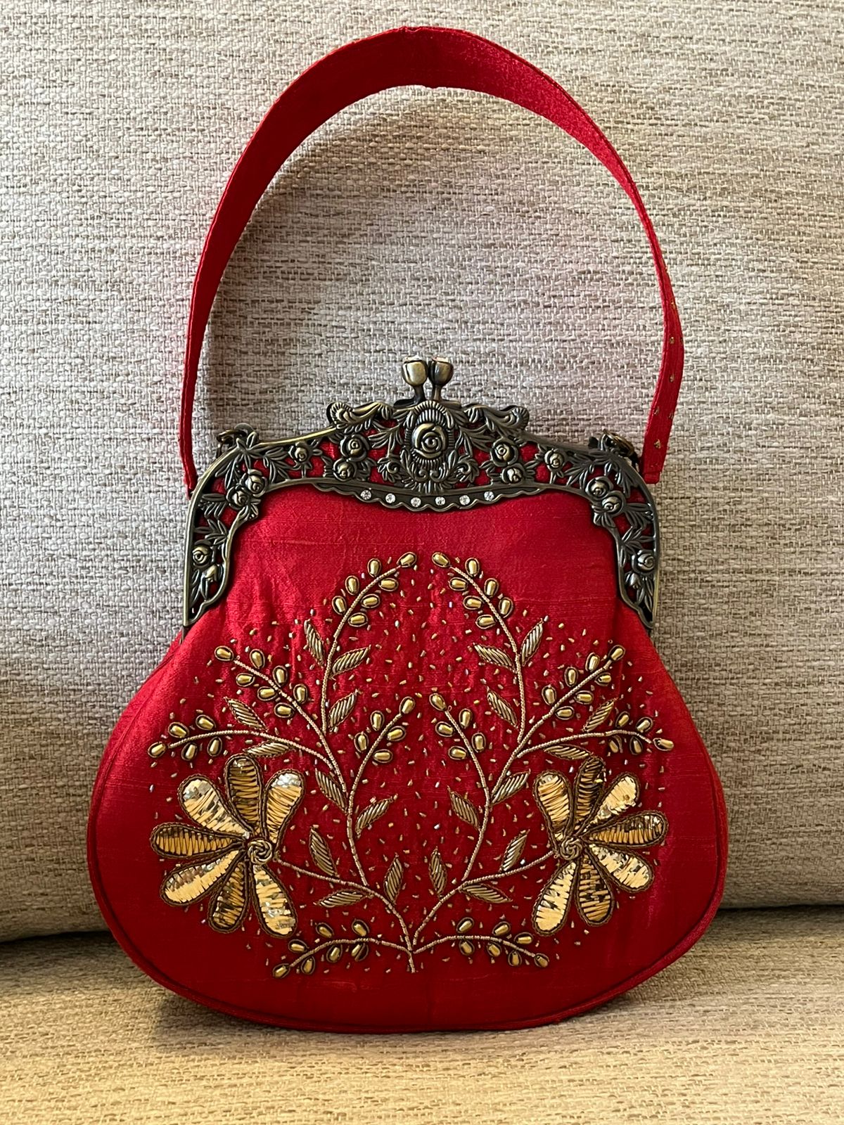 Stunning Embroidered Sling with exquisite Kamdani and Zardozi Work - Garnet Majesty
