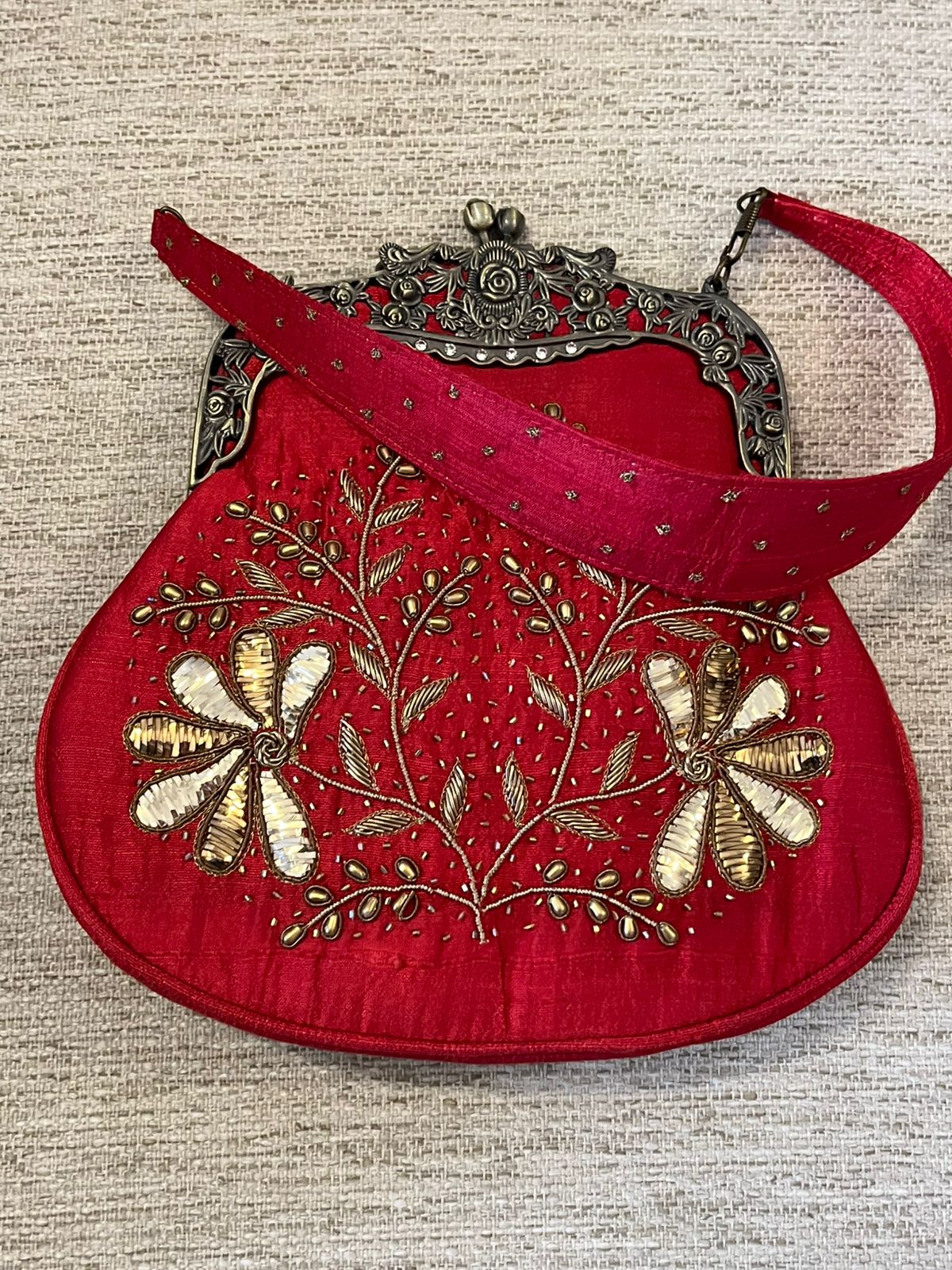 Stunning Embroidered Sling with exquisite Kamdani and Zardozi Work - Garnet Majesty