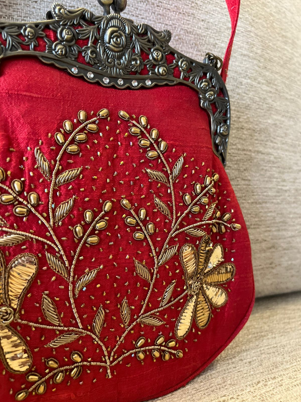 Stunning Embroidered Sling with exquisite Kamdani and Zardozi Work - Garnet Majesty
