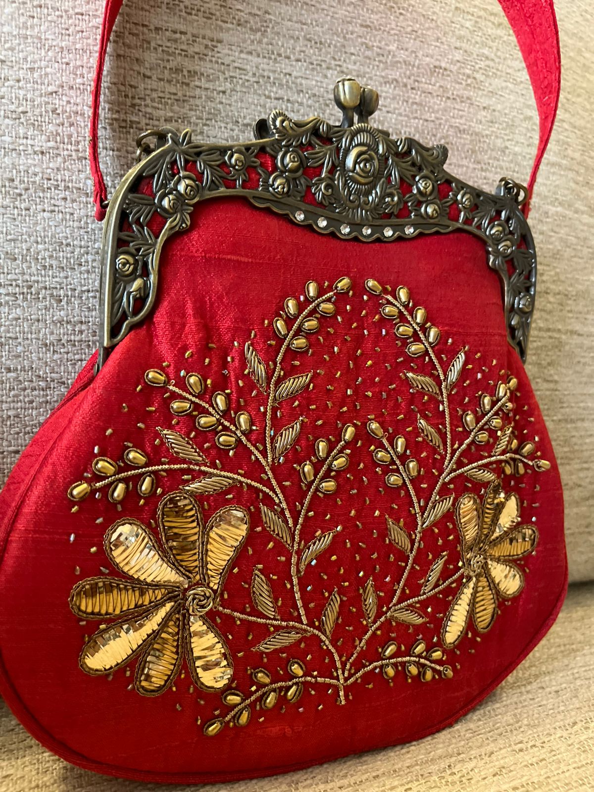 Stunning Embroidered Sling with exquisite Kamdani and Zardozi Work - Garnet Majesty