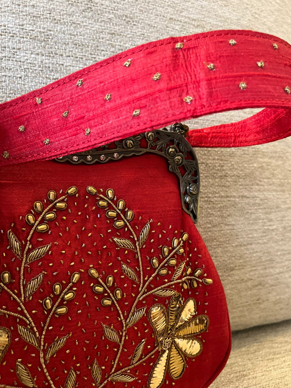 Stunning Embroidered Sling with exquisite Kamdani and Zardozi Work - Garnet Majesty